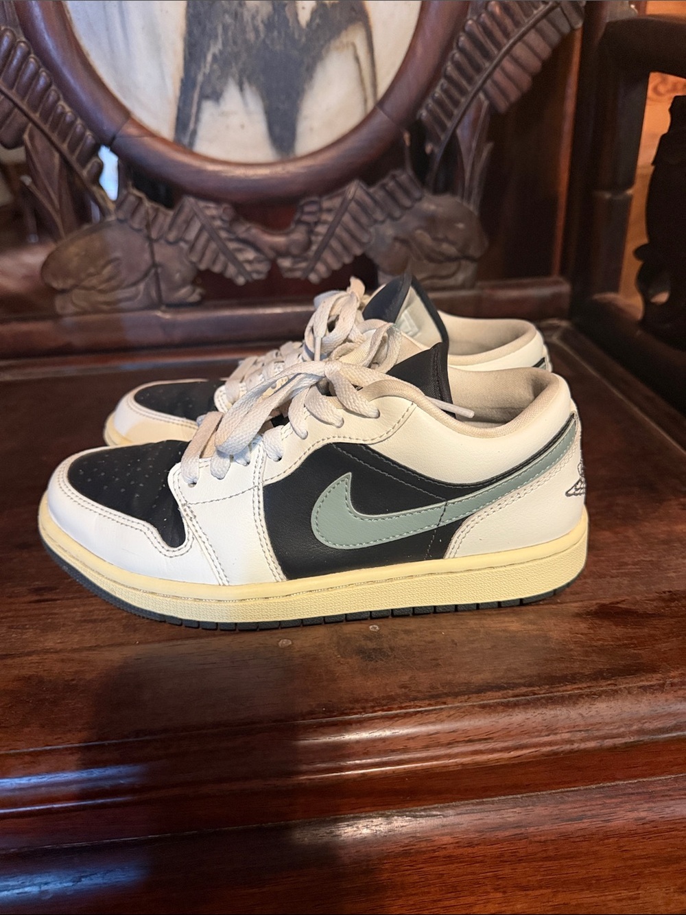 Jordan Low-Top Sneakers in White, Black & Mint Green
